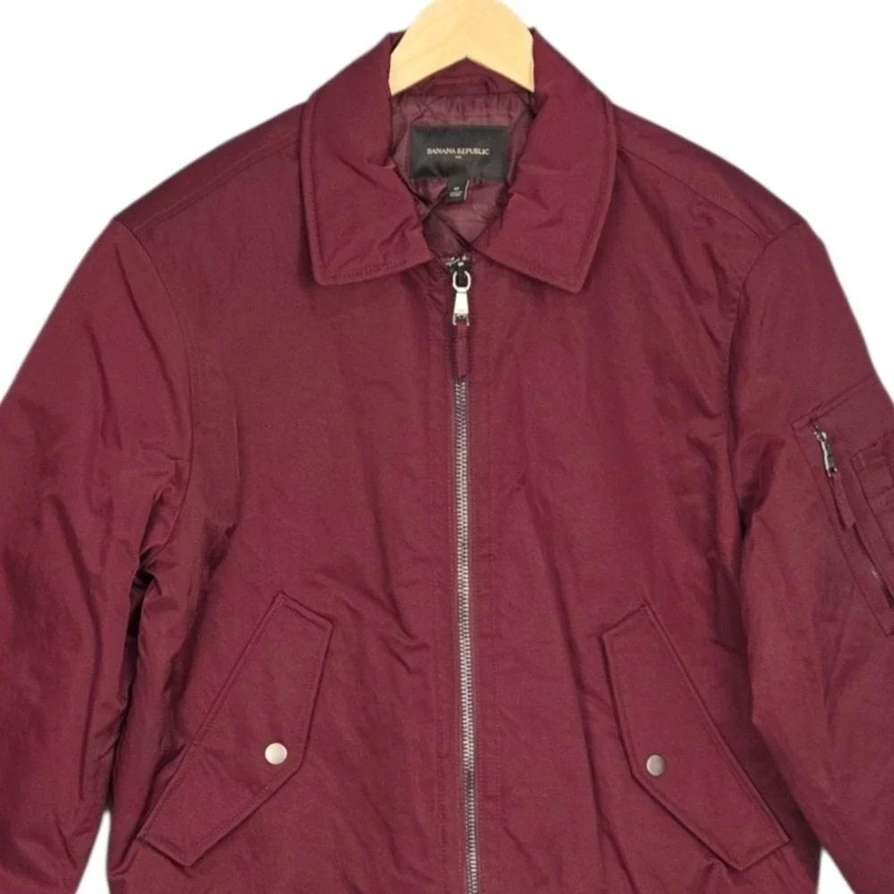 Banana Republic Flight Bomber Jacket Mens Medium Burgundy Quilted Lining Nylon